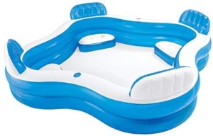 Family sized inflatable pool with comfortable seats.