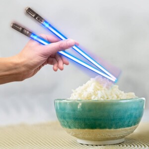 Check out these cool light saber chop sticks.